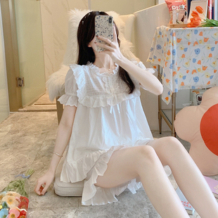睡衣女纯棉夏季 家居服 透气短袖 春秋可爱蕾丝宫廷风公主风简约新款