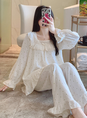 BIEN带胸垫棉绸睡衣女春秋季2026年新款套装宫廷风甜美家居服薄款