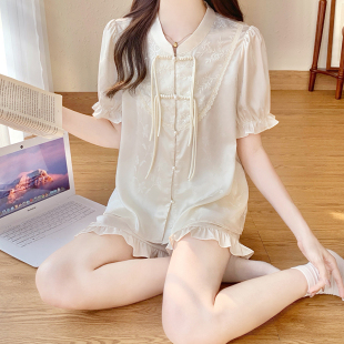 套装 BIEN中国风睡衣女夏季 短袖 2025新款 立领 冰丝家居服复古新中式