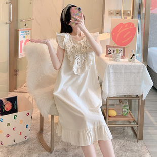 无袖 家居服宫廷风公主睡衣 蕾丝睡裙女夏季 春秋纯棉全棉2025年新款