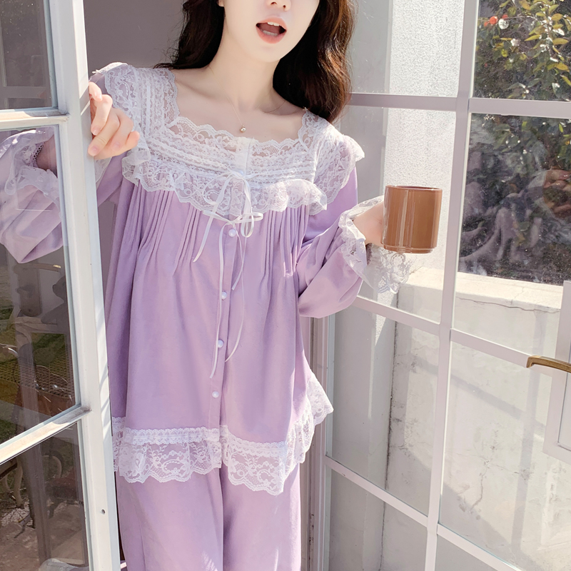 BIEN女海岛绒蕾丝花边睡衣甜美