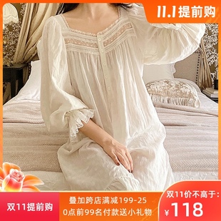 睡裙女春秋季 白s色长裙纯棉全棉宫廷风公主睡衣冬天家居 长袖 新款
