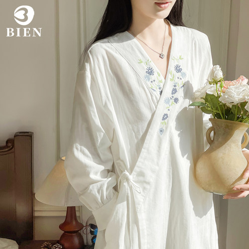 BIEN睡袍女春秋季2026新款和服甜美可爱公主风家居服可外穿纱布棉