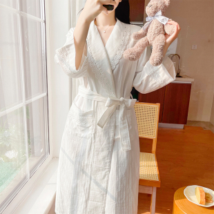 BIEN纱布棉睡袍女春秋季 和服甜美可爱公主风家居服可外穿 2026新款