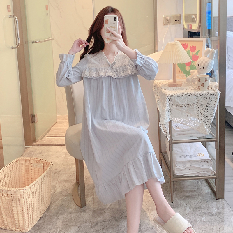 纯棉纯棉春秋宫廷仙女花边睡裙