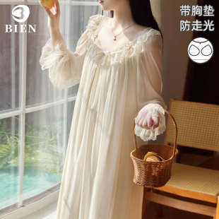 BIEN仙女网纱睡裙女春秋季 带胸垫高级感 甜美公主宫廷风家居服法式