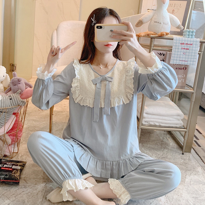 32021夏季新款睡衣女春秋长袖纯棉全棉家居服套装可爱甜美两件套