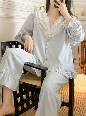 女棉蕾丝长袖睡衣宫廷风