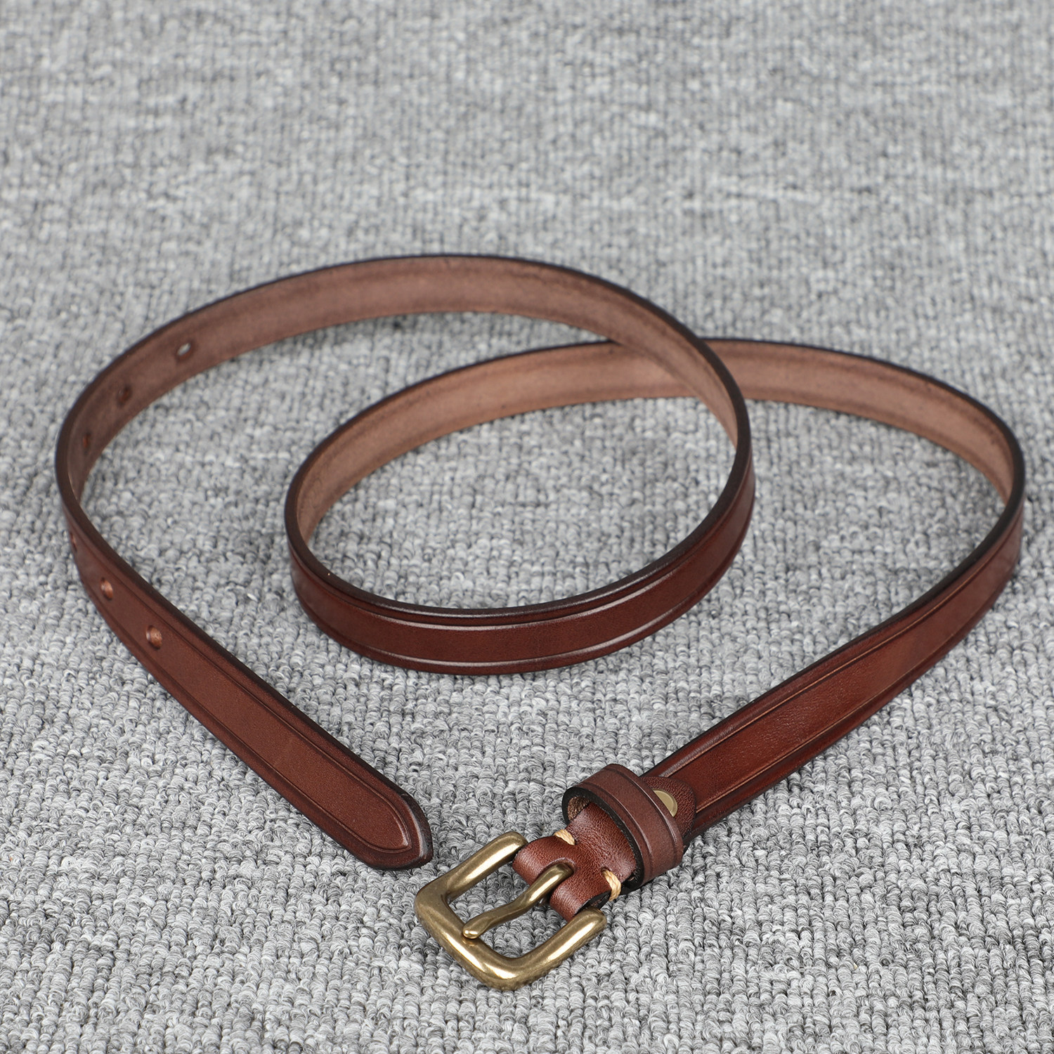 女款头层纯牛皮细腰带 黄铜扣真皮皮带裙子窄腰带长裙外搭腰封2色