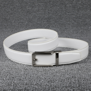日单白色真皮腰带 青年男款自动扣牛皮皮带 日单商务休闲裤带