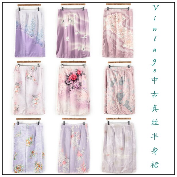 Vintage中古着孤品尖货日本制日系和风花柄真丝正绢半身裙裹裙8