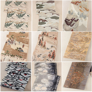 vintage古着孤品复古日本和服正绢西阵织革丝金箔袋带腰带桌旗17