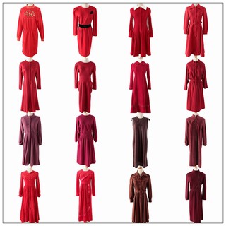 八折日本制vintage中古着尖货娃娃款红色系复古羊毛连衣裙洋装91