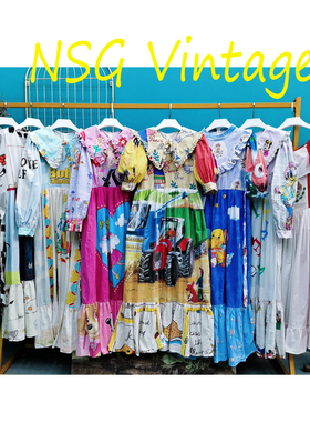 vintage中古着尖货孤品甜美纯棉宫廷卡通动漫复古连衣裙remade25