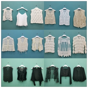 vintage日本制真丝蕾丝网纱钩花中古着孤品尖货仙美罩衫 衣19 衬衫