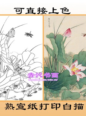 H145俞致贞荷花熟宣纸工笔画白描底稿印刷品可直接上色线描条幅
