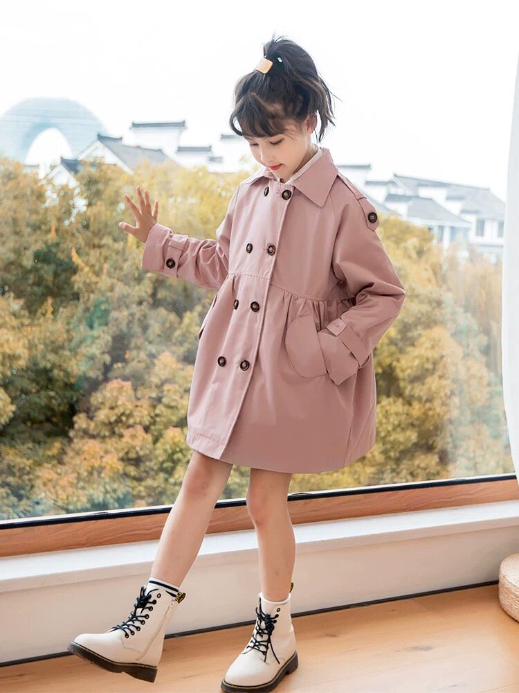 여아 아동용 윈드 브레이커 2023 새로운 스타일 봄 가을 아동복 아동용 중장 영국식 재킷 중대형 아동 가을 의류