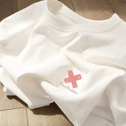 短袖t恤女款夏季2025新款宽松白色纯棉小个子女生正肩半袖上衣服