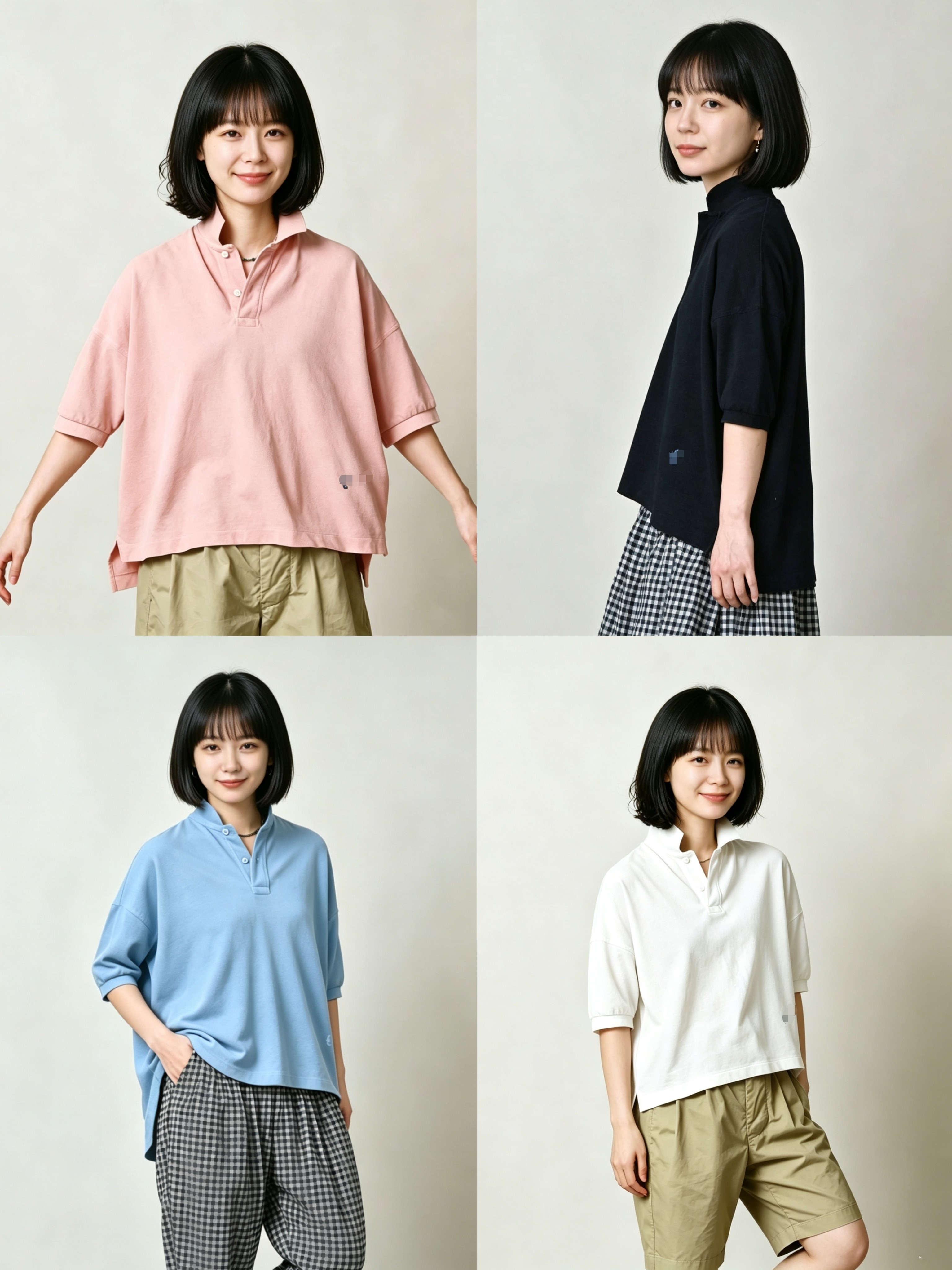 日系2026夏女翻领中袖珠地棉polo衫休闲纯色T恤百搭上衣宽松大码