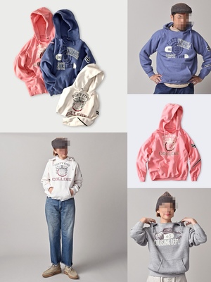 日系45R长袖抓绒字母卫衣连帽