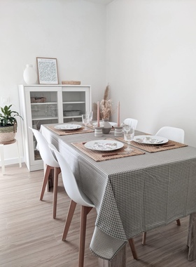 GIRONES西班牙进口英伦灰色格子防水防油长桌餐桌桌布盖布