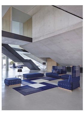 GAN RUG 纯羊毛手工西班牙书房客厅卧室中国蓝色长形地毯块毯