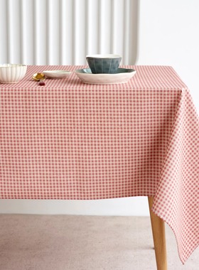 GIRONES进口复古英伦格子防水防油红色节日氛围桌布时尚家居