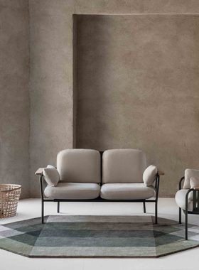 进口GAN不规则钻石形渐变多色重叠纯羊毛手工厚地毯块毯蓝灰红色