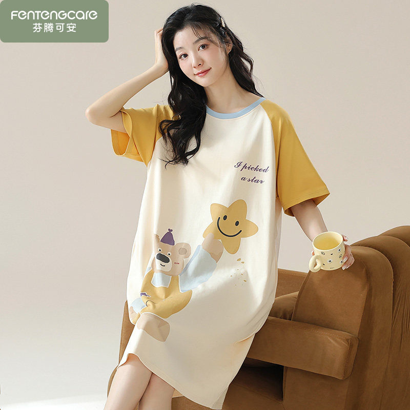 睡裙女款纯棉夏天短袖2025新款家居服夏季可外穿夏款可爱女士睡衣