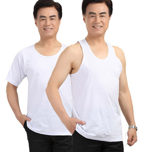 新疆纯棉老头衫中老年宽松跨栏汗背心男士圆领常规短袖汗衫大码