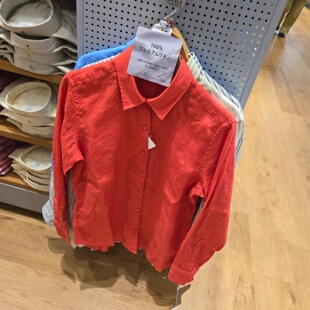 日本本土优衣库 女款 多色 优质欧洲亚麻长袖衬衫 483868,475647