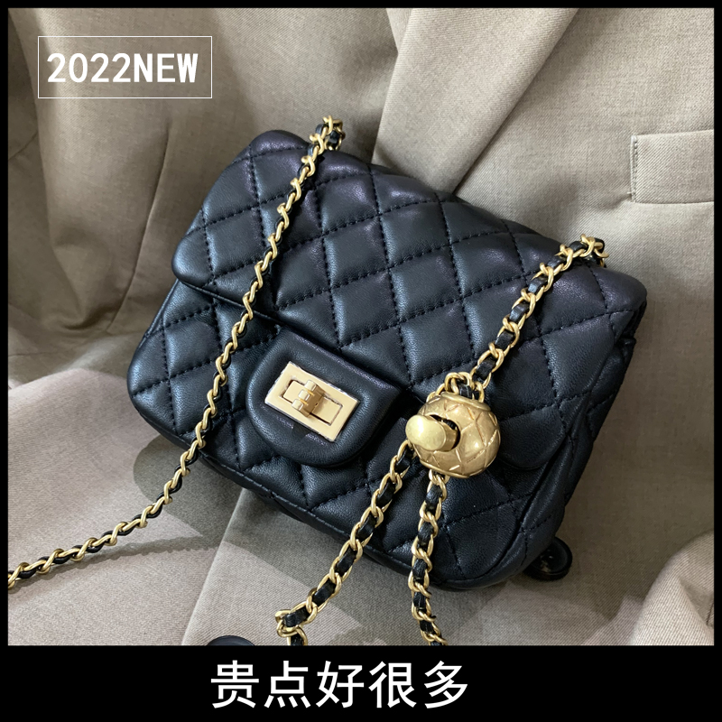 2025新款真皮羊皮女包小香风金属球菱格链条包小方包单肩斜跨小包