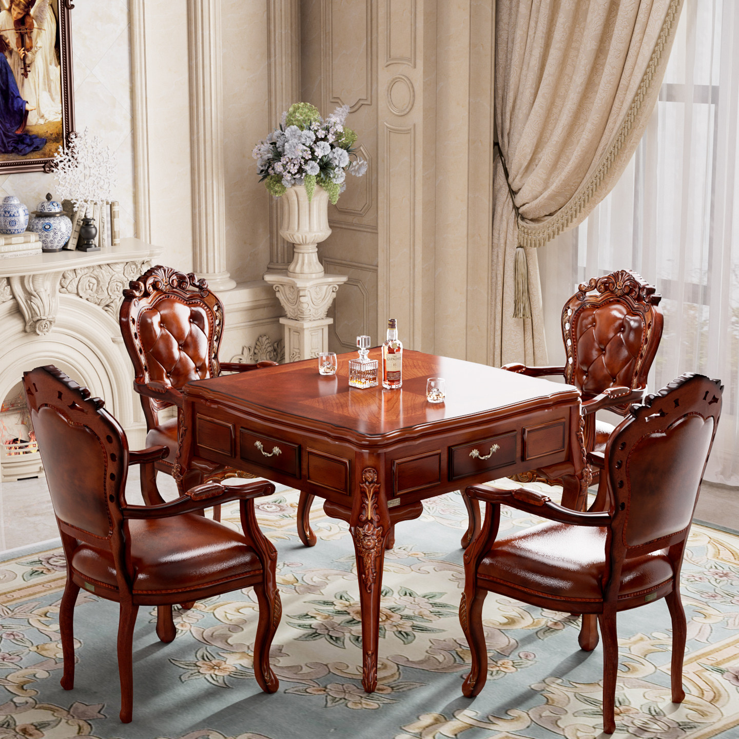 欧式麻将桌两用餐桌麻将机全自动实木美式家用高端餐麻一体机新款