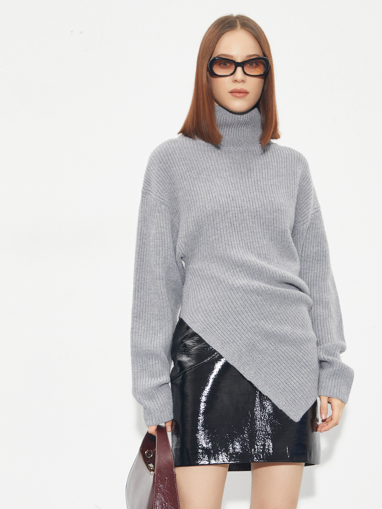 Boss Z urban modern shaping sweater female volcano shape oblique design irregular imported woolen sweater female