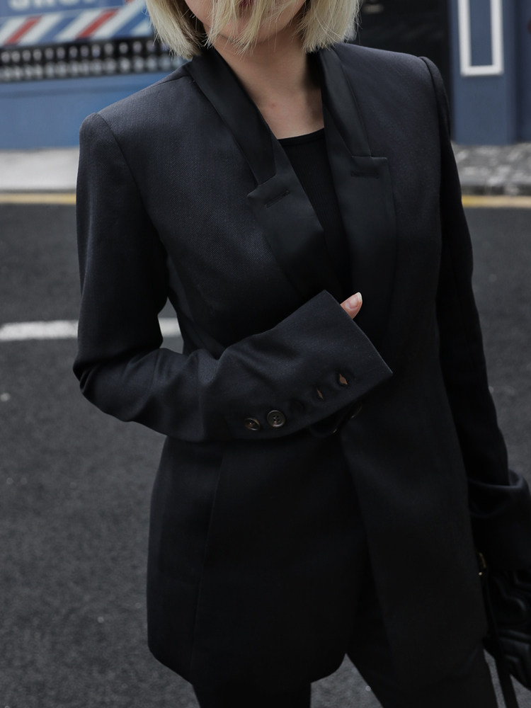 Z boss European and American high-end dress suit Wool silk twill material solid color medium and long version of the suit for women