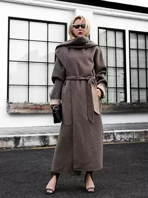 Z boss elegant two-color cashmere handmade coat scarf collar loose straight long version double-sided cashmere coat women