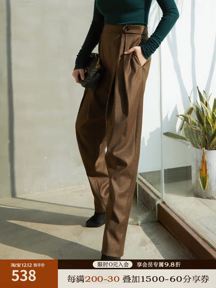Boss Z British retro mixed-color wool trousers multi-fold tapered all-match extravagant breeches casual trousers women