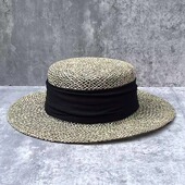 时尚 法式 复古咸海草镂空编织大帽檐平顶礼帽男女夏季 出游遮阳草帽