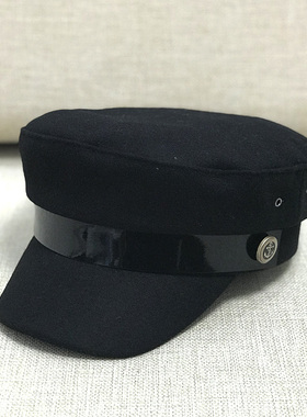 清仓不tui换平顶帽秋冬黑色水手帽亮皮带鸭舌帽帽子贝雷帽休闲