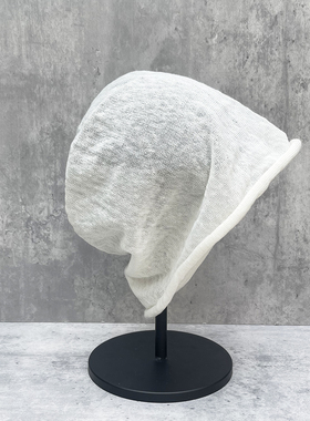 日系原生亚麻凉感冷帽大头堆堆帽套头帽薄款透气25夏季卷边包头帽