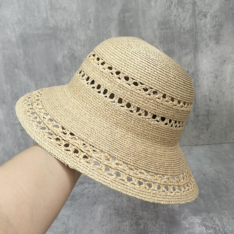 25新款细拉菲草手工编织镂空草帽