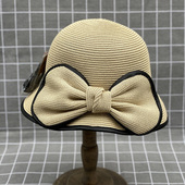 清仓不tui换蝴蝶结PU包边草帽女春夏休闲复古出游防晒盆帽渔夫帽