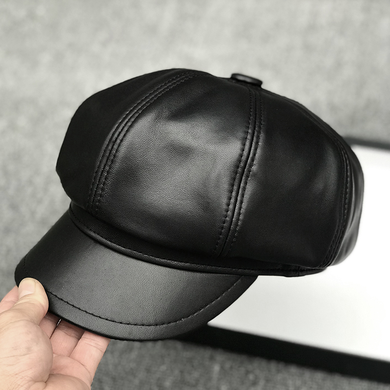气质款羊皮英伦复古鸭舌八角帽