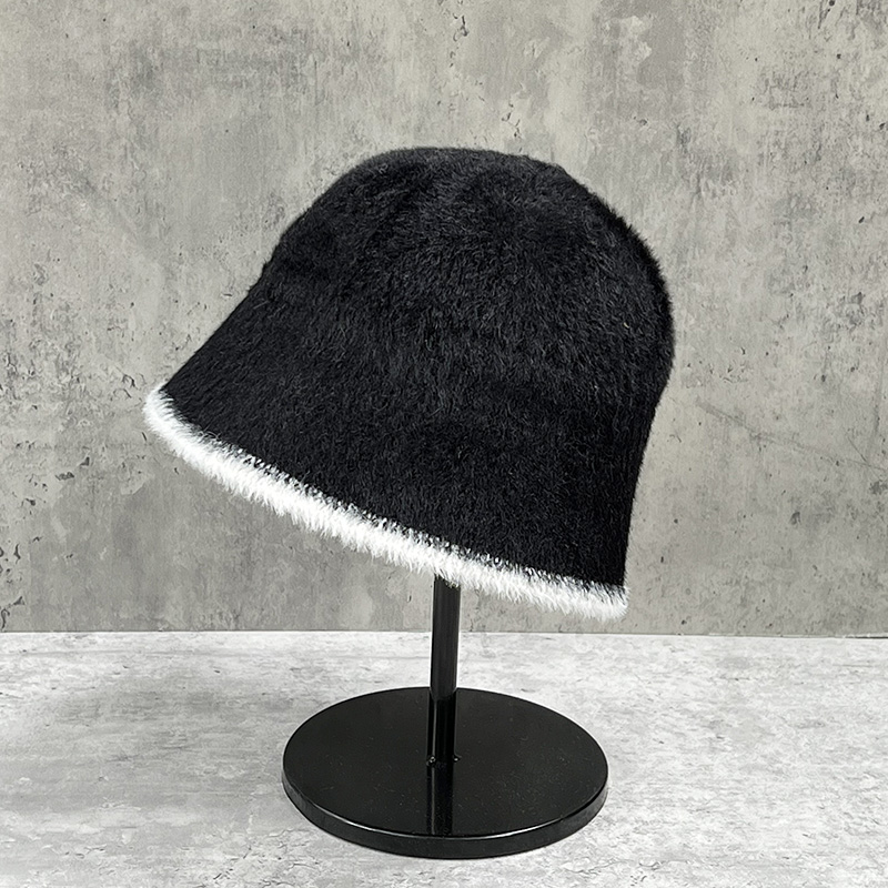 毛绒水桶帽优雅女秋冬拼色渔夫帽