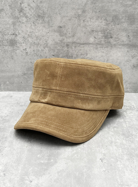 古早味韩女感麂皮绒酷感挺阔马术帽秋冬显高颅顶平顶帽百搭男女款