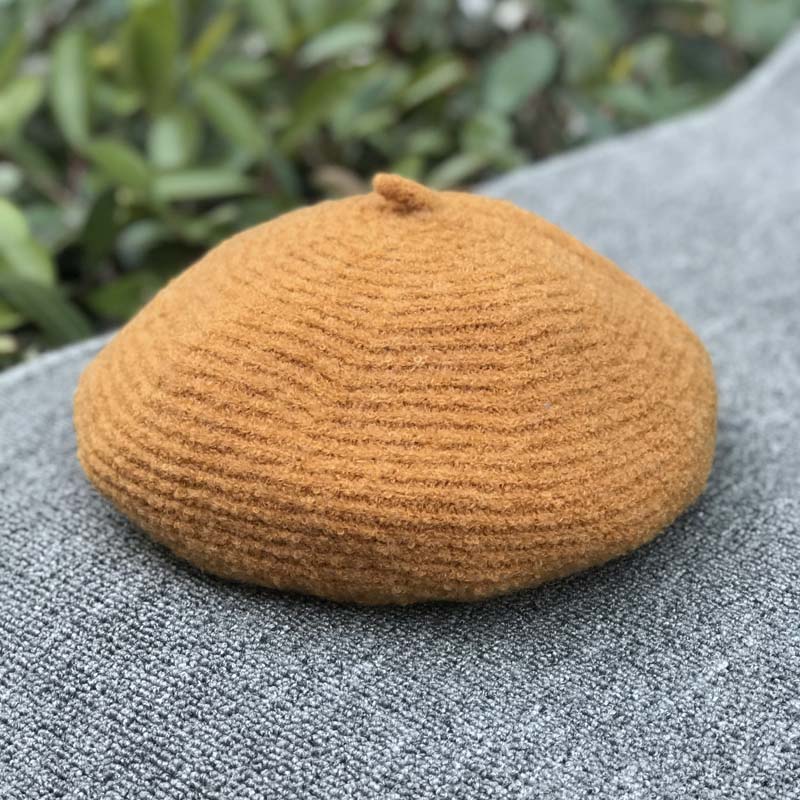 ins复古条纹羊毛针织贝雷帽子