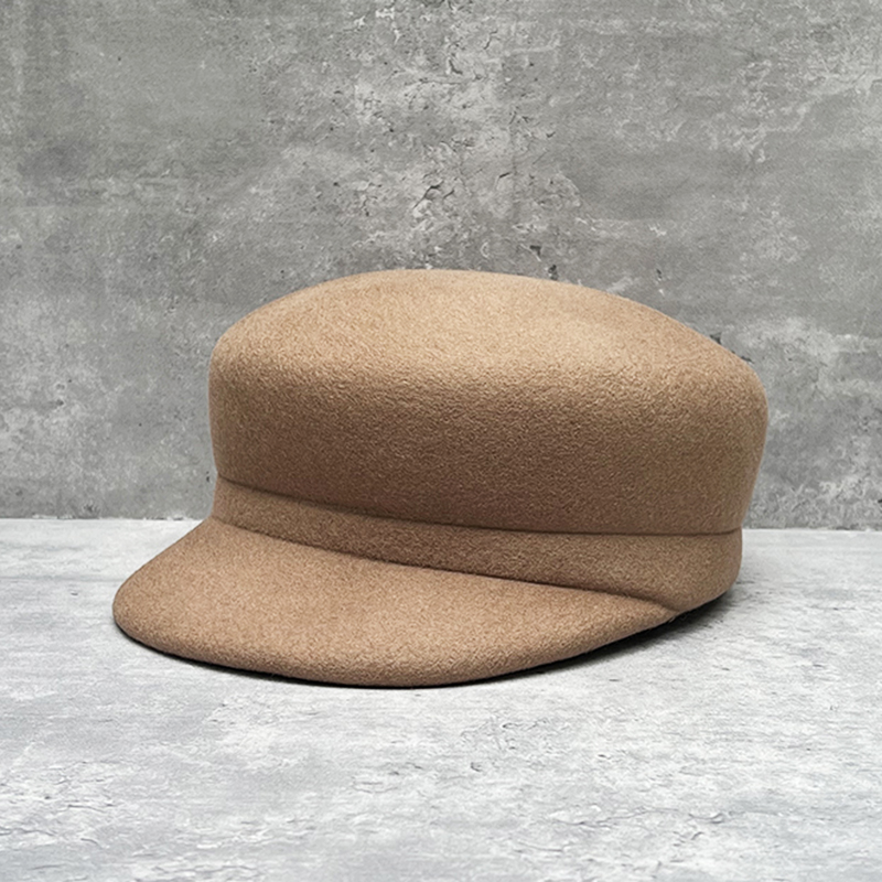 法式复古纯色羊毛呢鸭舌贝雷帽女秋冬英伦风平顶马术帽宽檐显脸小