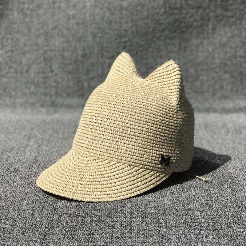棒球帽草帽子女夏天萌爆猫耳朵女士夏季出游草帽女鸭舌帽遮阳帽子