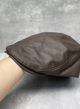 酷酷感复古蛋白皮前进帽巨软百搭中性风贝雷帽男女款ins帽子秋冬