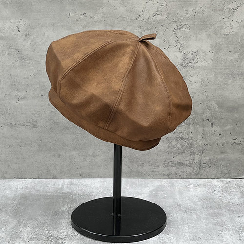 磨砂皮贝雷帽优雅女秋大顶八角帽